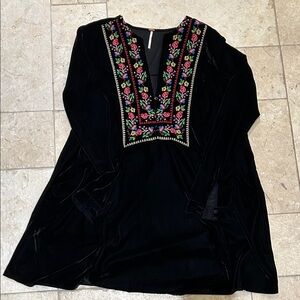 Free People Black Dress with Floral Embroidery